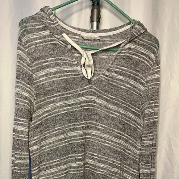 La Blanca Striped Knit Hoodie Tunic Top – Gray/White - Picture 8 of 10